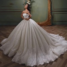 Luxury Wedding Dresses Ball Gowns Strapless Sequins Bridal Dresses Palace Train