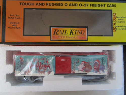 MTH, Rail King, calibre O, 30-71058, vagón de caja de Navidad 2021, como nuevo en OB. | Zustand: New