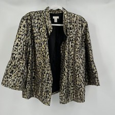 Chicos Women Silk Blend Metallic Animal Print Blazer Jacket Size 2 US L Cocktail
