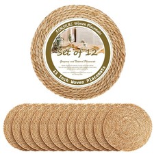 13" Woven Placemats Set of 12 Round Rustic Boho Farmhouse Dining Table Mats