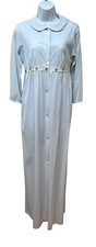 Vintage Blue Nylon Housecoat Robe Button Front M Union Made in USA NEW NOS