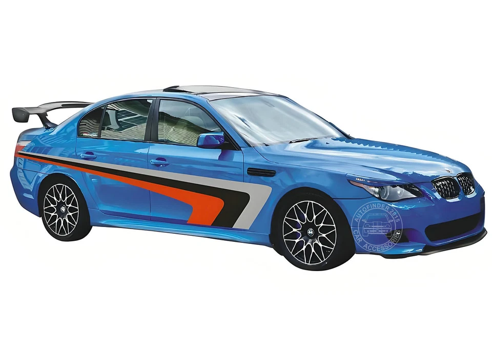 Pegatina gráfica de coche a rayas de carreras para BMW M5 vinilo tricolor calcomanía personalizada de 2 lados Foto 3 de 4