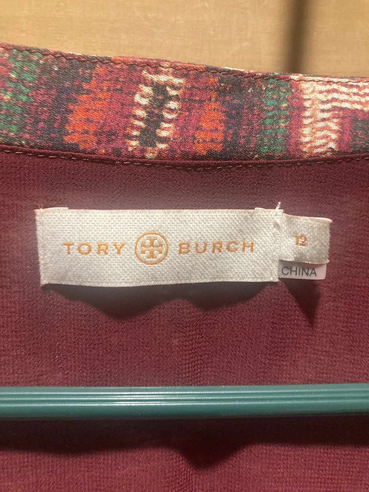 Abito camicia seta stampata Tory Burch taglia 12 rosso western