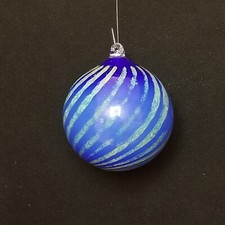 Vintage 1985 Art Glass Witch Ball Ornament Blue Green 3.5" 3