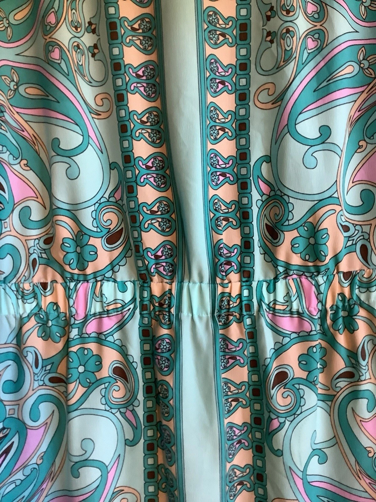 Abito da festa Michael Kors MK Paisley floreale blu turchese taglia 10 elastico in vita