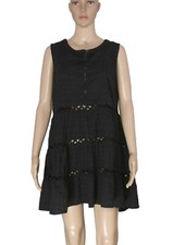 Anthropologie Jacquard Fabric Cutout Lace Sleeveless Black Tunic Dress New XS