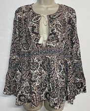 NWT American Eagle Outfitter Medium Blouse Beige  Pink Paisley Long Bell Sleeve