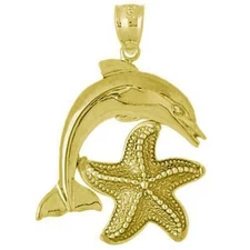 New 14k Gold Dolphin With Starfish Pendant