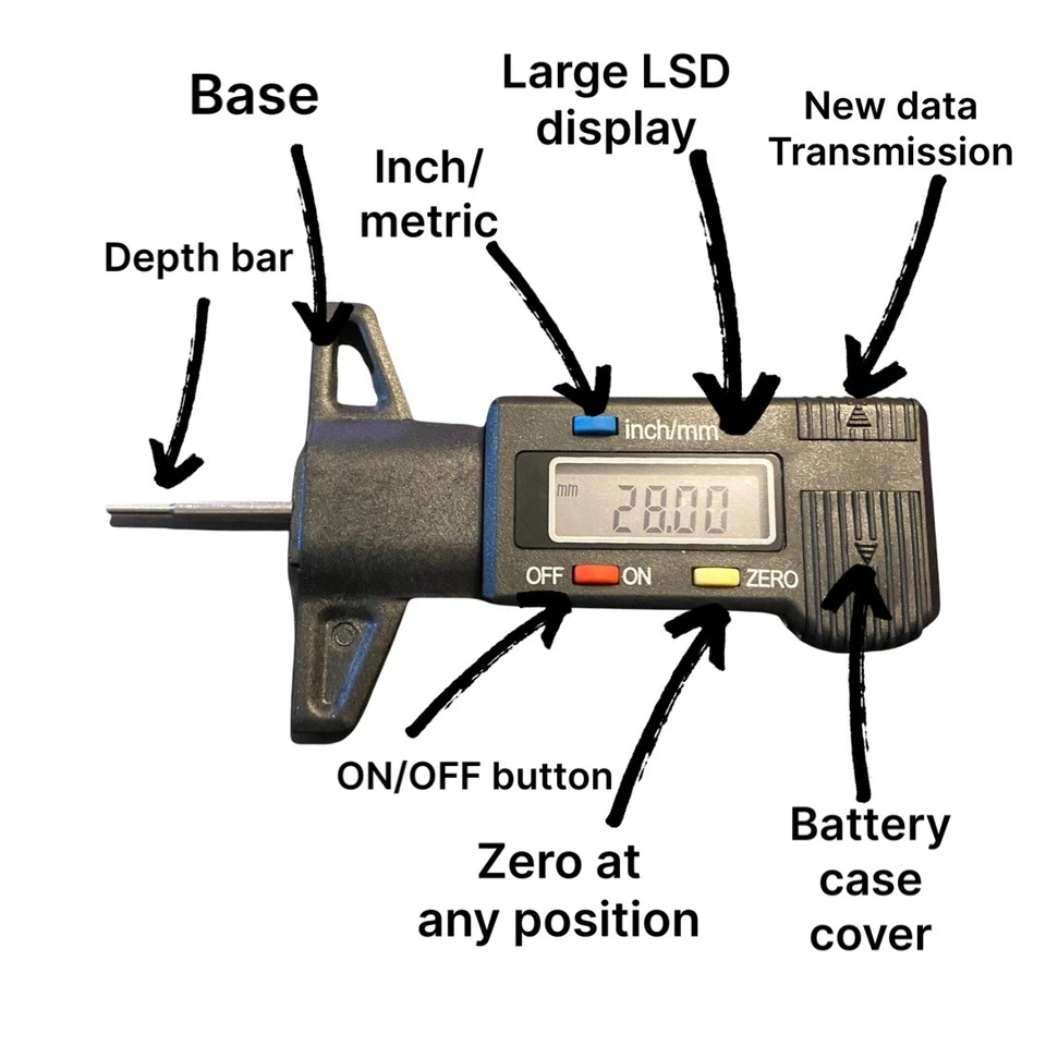 Цифровой датчик глубины шины проверка протектора ЖК-дисплей мини-инструмент для мотоцикла автомобиля фургона HGV - Изображение 2 из 4