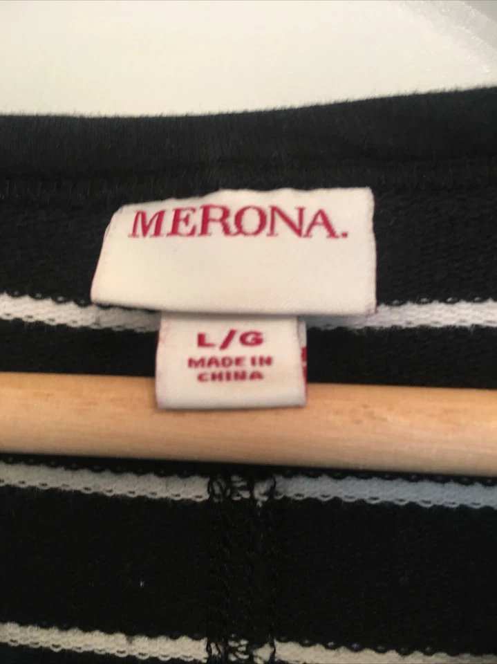 Vestido Lápiz Merona Talla L Negro Blanco Rayas Mangas 3/4 Tejido Mezcla Algodón Cómodo Foto 3 de 4