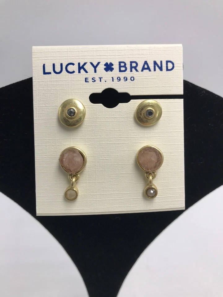 Juego de aretes LUCKY BRAND dorado rosa druzy #201 Foto 2 de 4