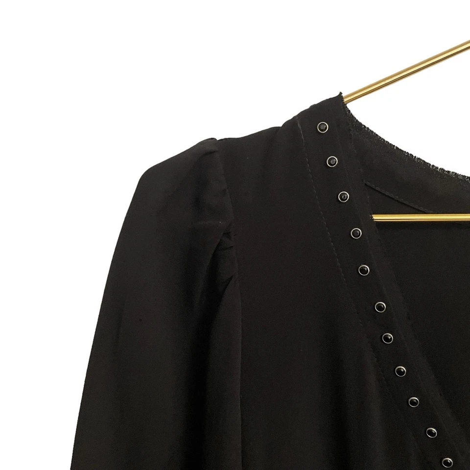 Zadig & Voltaire Deluxe Black Silk Studded V Neck Dress Size MED - Image 4 of 4