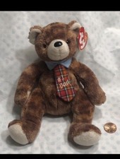 RARE NEW TY BEANIE BABY 1 DAD PAPPA 06/19/2003-2004 BEAR LIGHT BLUE Plaid Tie