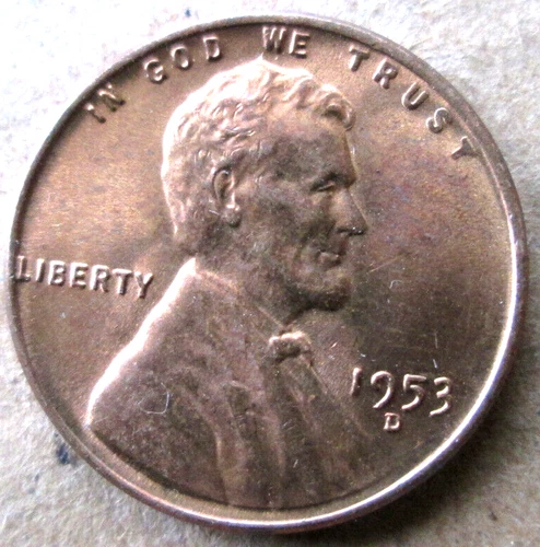 1953-D WHEAT CENT, MS+++, RED/BROWN COLOR, CIRCULATED