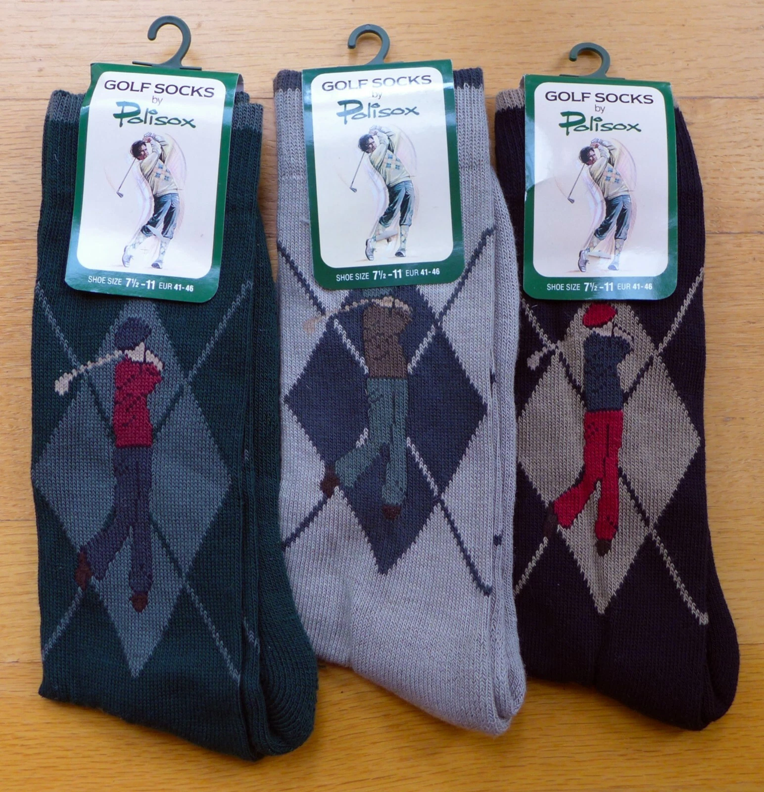 Golfing Socks.Polisox Golf Theme. 3 pair. Color various. Size L: 11-13. England