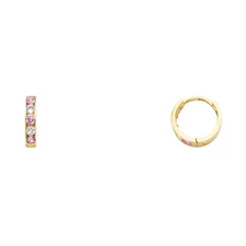 Ioka - 14K Yellow Gold 2mm Thickness CZ Stone Huggies Hinged Earrings