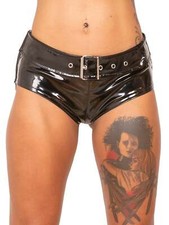 Honour Female PVC Hipster Buckle Hotpants in Classic Black