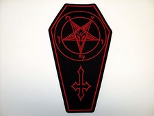BAPHOMET COFFIN RED   EMBROIDERED BACK PATCH
