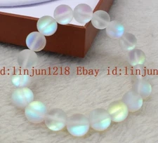 6mm8mm 10mm 12mm Natural White Gleamy Rainbow Moonstone Round Gems Stretch 7.5''