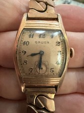 Vintage Gruen Art Deco Manual Wind Rose Gold Filled Hooded Lugs Watch