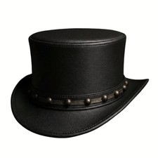 Handmade Mens Black Genuine Leather Top Hat S...
