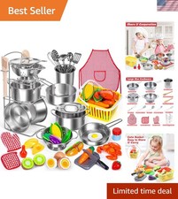Kids Pretend Play Kitchen Toys Accessories Set, 32 Items Stainless Steel Toy ...