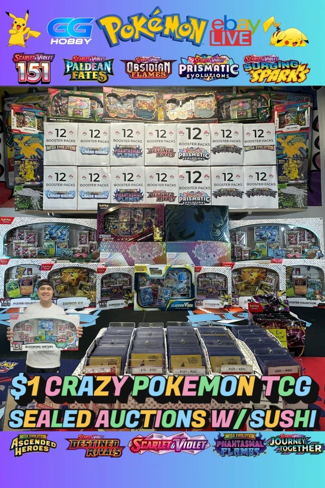 ⛽$1 POKEMON AUCTIONS ALL GAS NO BRAKES🔥PENNY DROPS W/ SUSHI 🍣