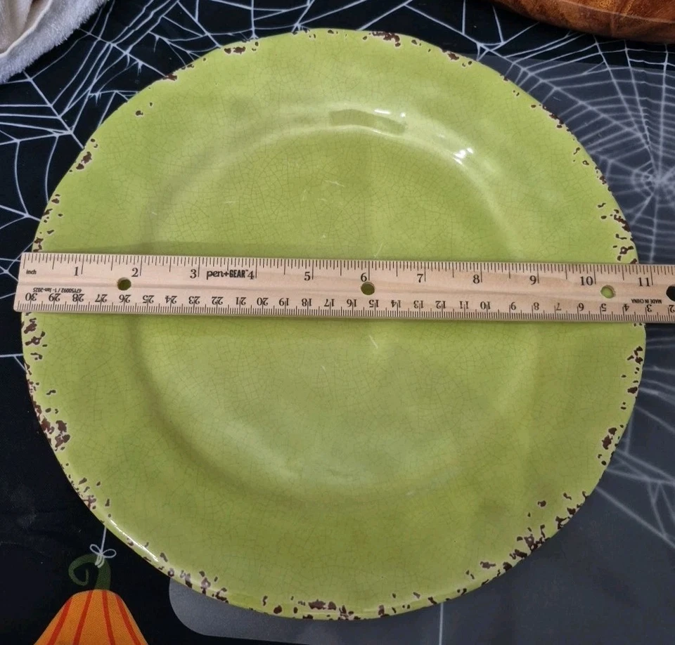 Juego de 7 platos de cena Il Mulino verde lima craquelado rústico MELAMINA Foto 3 de 3