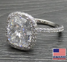 Sterling Silver Square Cushion Cut Halo Clear Stone Engagement Band Ring Size 5