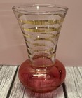 Bartlett Collins Cranberry Gold Striped 4” Mini Bud Vase 1950s MCM (Gold Worn)