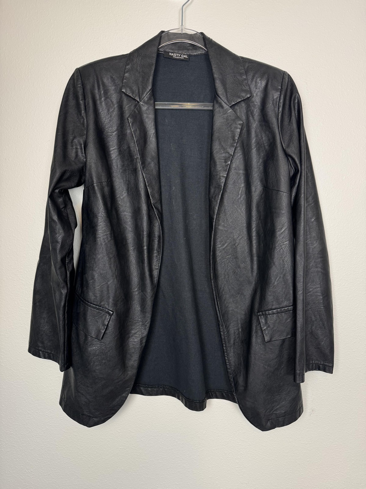 Nasty Gal Blazer Jacket Womens Small Black Faux Leather Longline Italy image 6