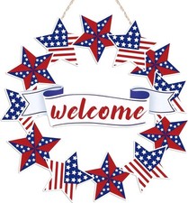 4th of July Welcome Sign Fourth Decorations Wooden Patriotic Blue