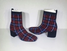 Kenneth Cole Reaction Womens RIDA Stretch Jewel Booties Red Plaid SIZE 7 MED NIB