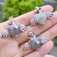 3pcs Labradorite Pendants Faceted Gems Angel Wings Heart Love Luck Amulet