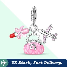 KUNSIR 925 Sterling Silver Bag & Airplane Outing Dangle Charm For Women Bracelet