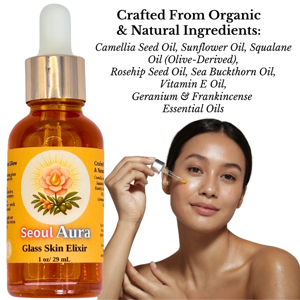 Korean Skincare Glass Skin Elixir | Seoul Aura 1oz K-Beauty Face Oil Serum - Image 2 of 4