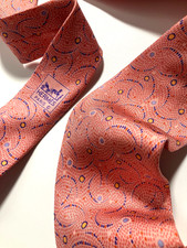 HERMES VINTAGE MOSAIC COBBLESTONE TIE DOTS CIRCLES HIGH END FRANCE PINK