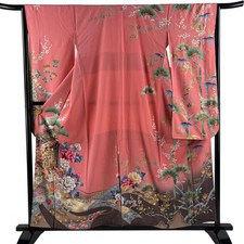 JAPANESE KIMONO FURISODE Pink 157cm 5 ft 2 in PURE SILK AA8867