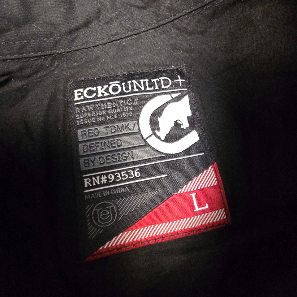 Ecko Unltd Shirt Mens LARGE Black Short Sleeve Button Up Pocket cotton Size L - Image 3 of 4