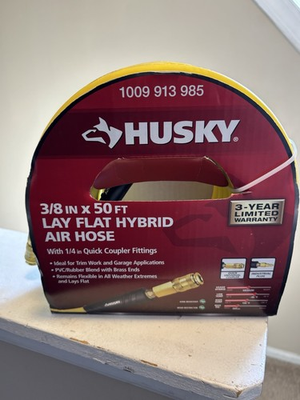 #ad Husky 3 8 in X 50 Ft Lay Flat Hybrid Air Hose With 1 4” Coupler Fittings $23.99