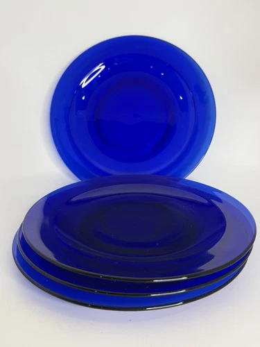 Vintage Cobalt Blue 8" Saucer Plates (4 total) Dinnerware Set Decorative  MCM