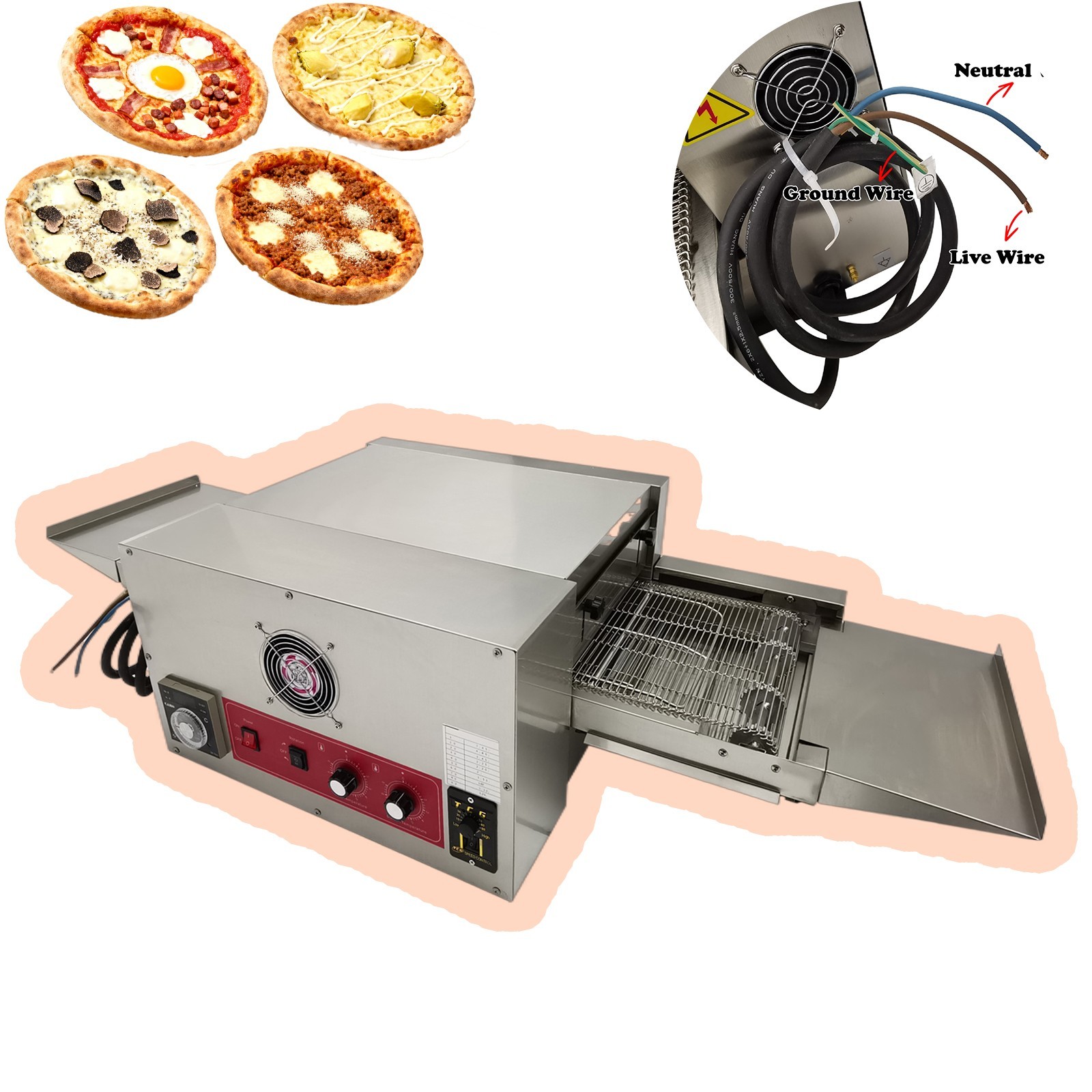 220V Electric Straight Tube Conveyor Pizza Oven Commercial Baking Oven 12"