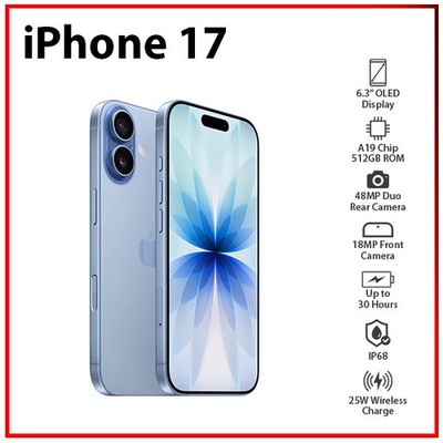 (New) Apple iPhone 17 5G 8GB+512GB BLUE Dual SIM Unlocked iOS Cell Phone