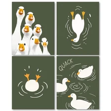 laveliabel Silly Goose Wall Art Prints Set of 4 Unframed, Funny Duck Wall Dec...