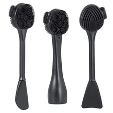 Silicone Facial Cleansing Brush 3 Pack, Beomeen 4 in 1 Handheld Face Black 