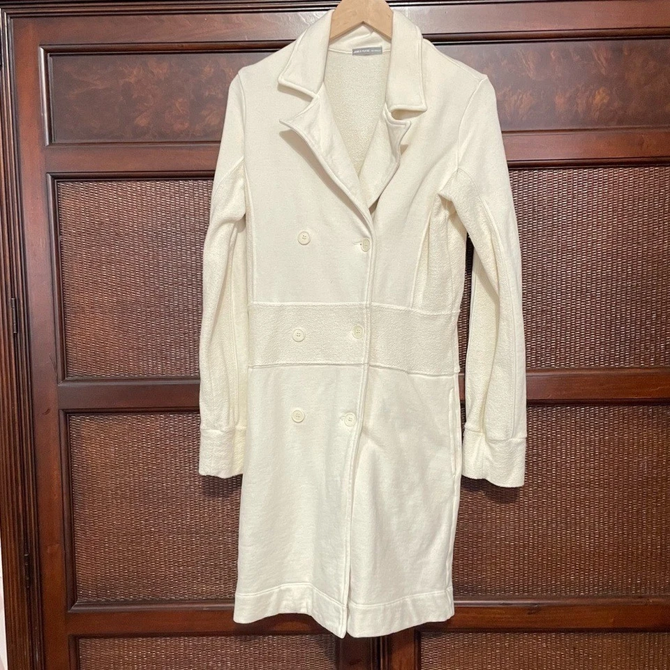 James Perse Cream Double-Breasted Women's Cotton Coat Size 2/M - Image 4 of 4