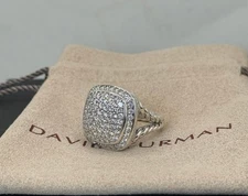 David/Yurman Albion Sterling Silver 17mm Albion With Pave Diamond Ring Sz 7