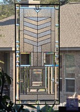 Stained glass hanging panel in Frank Lloyd Wright s Mission style,