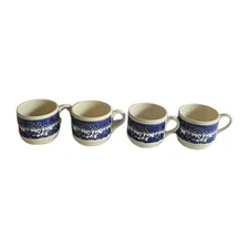 Vintage Blue Willow By Royal Ware USA Lot Of 4 Stackable Coffee Cup