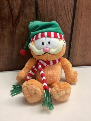 Ty Garfield Christmas Cat Plush Small Green Elf Hat Scarf Stuffed Animal Toy